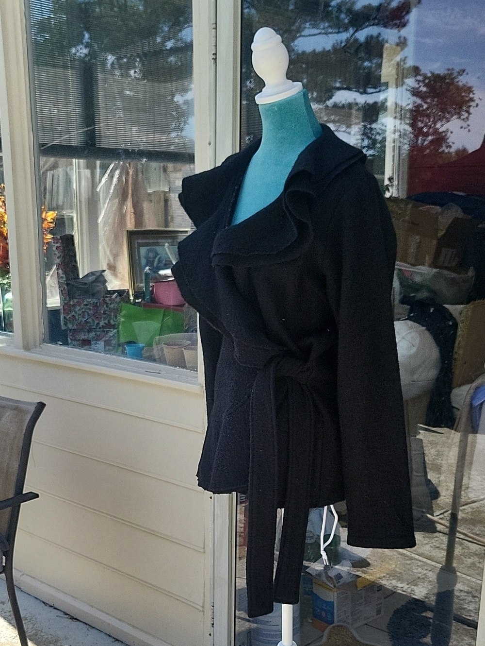 Black Ruffle Front Knit Cardigan - Picture 3 of 5